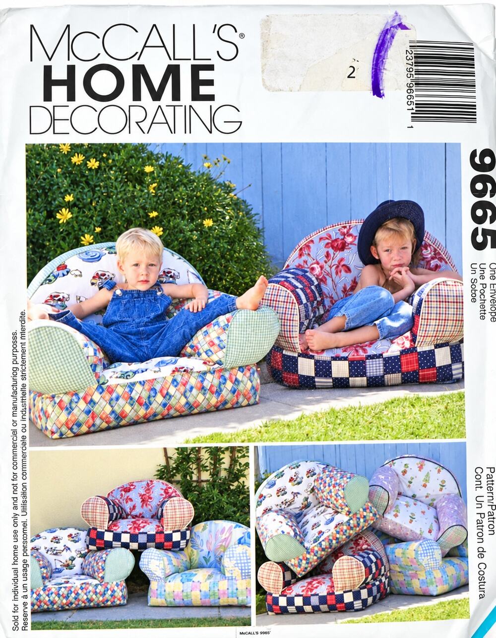 McCall's Sewing Pattern 9665 School Couch Kids Room Upholstered Chair Uncut